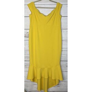 NWOT Queen B Maternity Off The Shoulder Ruffle Midi Dress Women Size 18 Yellow